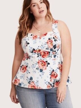 Torrid floral print sateen peplum top sweetheart neckline Size 0 Equal to 12